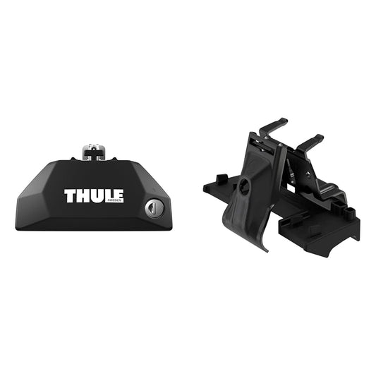 Thule Fussatz 710600 & Kit 186010 für Dachträger – 4-teilig. Schwarze Systemkomponenten zur Dachträgermontage auf Fahrzeugdach.