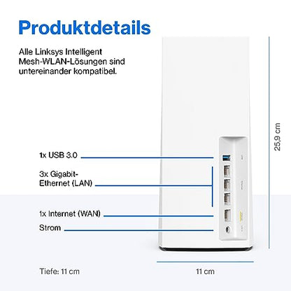 Linksys Velop MX12600 Mesh-WiFi 6 System - 3er-Pack Weiss