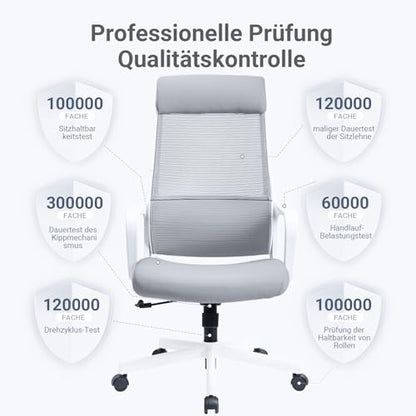 MELOKEA Ergonomischer Bürostuhl 200kg, Mesh, Kopfstütze - Grau