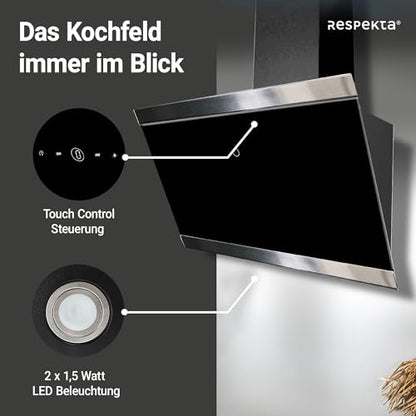 Respekta CH89060S Dunstabzugshaube schräg 60cm Schwarz