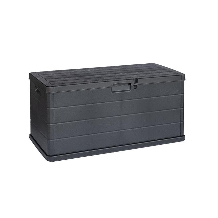Maury's Gartenbox Kunstharz 340L - Anthrazit Holzoptik. Rechteckige 340L Truhe in Anthrazit-Holzoptik für Gartenutensilien.