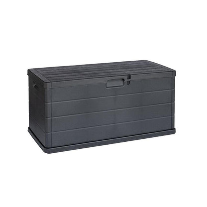Maury's Gartenbox Kunstharz 340L - Anthrazit Holzoptik. Rechteckige 340L Truhe in Anthrazit-Holzoptik für Gartenutensilien.