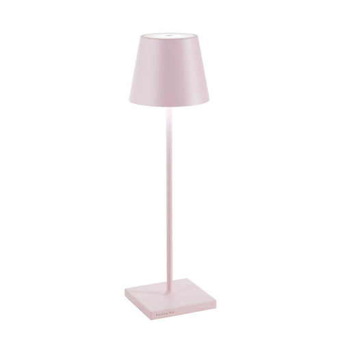 Zafferano Poldina Pro Akku-Tischlampe – Outdoor, Rosa. Runde, rosa Tischlampe, kabellos für flexible Beleuchtung im Außenbereich.