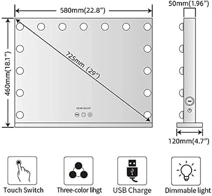 FENCHILIN Hollywood Schminkspiegel Tischspiegel – 15 LED, USB-C