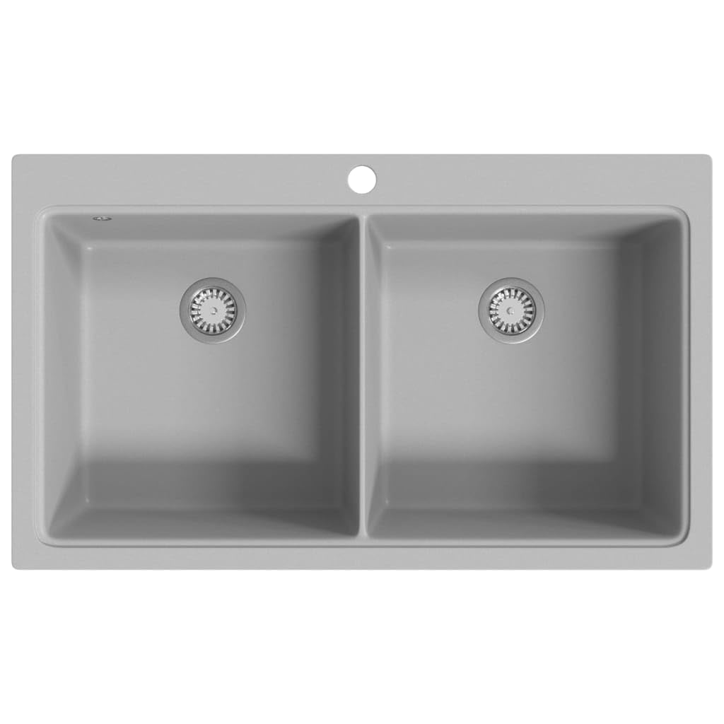 vidaXL Doppelbecken Granitspüle Küchenspüle 860x510mm. Rechteckige Form mit zwei Becken zum Geschirrspülen in der Küche.