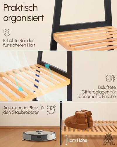 RoyalGrove Kleiderständer mit 2 Ablagen - Bambus schwarz