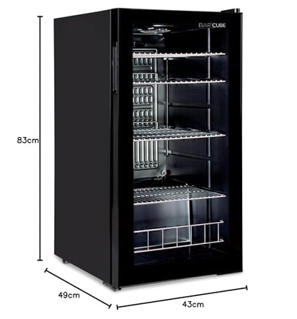 CUBES Getränkekühlschrank 90L Flaschenkühlschrank mit Glastür – Schwarz