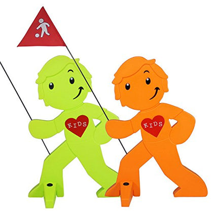 StreetBuddy Warnfigur mit Fahne – Kindersicherheit Warnaufsteller Grün