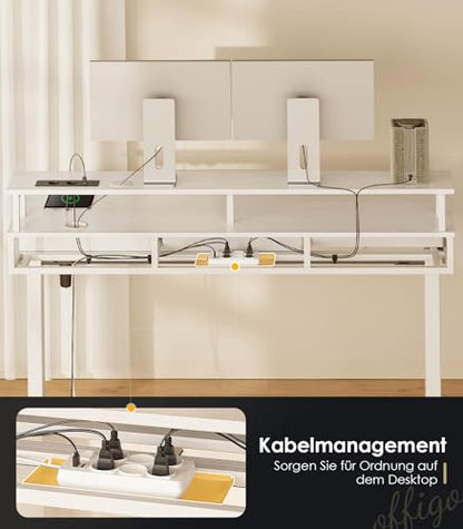 OffiGo Elektrischer Schreibtisch Höhenverstellbar 120cm Weiss m. Schubladen