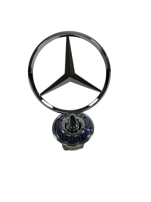 Mercedes-Benz Stern Emblem für C-/E-/CLK-/S-Klasse, A2108800186 in Chrom mit blauem Sockel