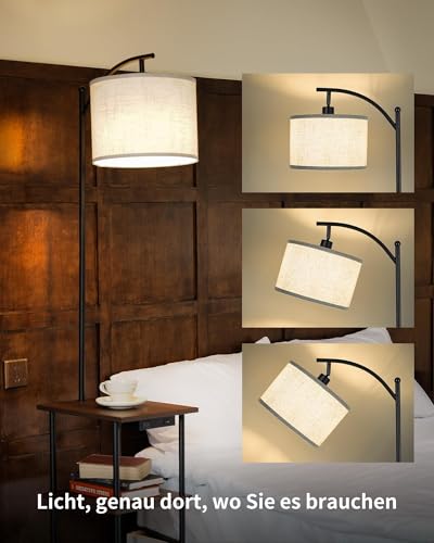 LuminexDesigns Vintage Stehlampe mit Tisch, USB & Typ-C Holz