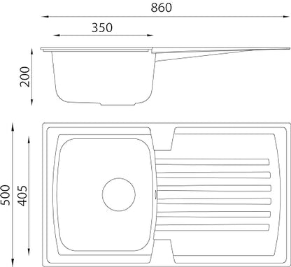 Respekta Boston Mineralitespüle – schwarz, 1 Becken, 86x50 cm