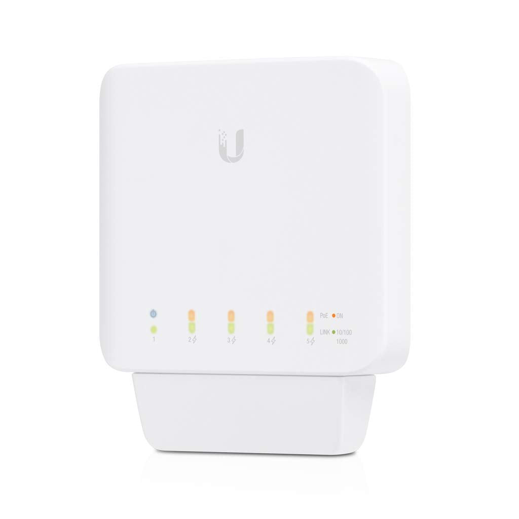 Ubiquiti UniFi Switch Flex USW-Flex 5-Port Gigabit PoE Switch. Weißes, kompaktes Gehäuse für Daten- & Stromversorgung (PoE) von 5 Geräten.