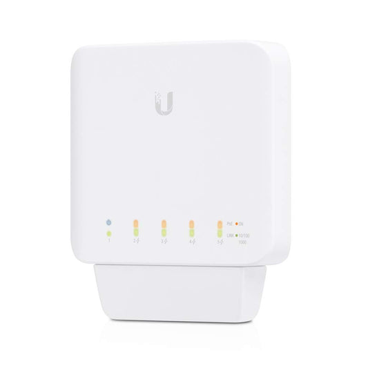 Ubiquiti UniFi Switch Flex USW-Flex 5-Port Gigabit PoE Switch. Weißes, kompaktes Gehäuse für Daten- & Stromversorgung (PoE) von 5 Geräten.
