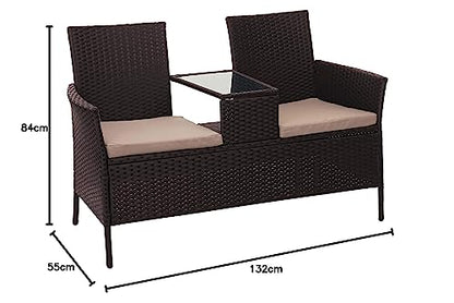 Mendler Poly-Rattan Sitzbank mit Tisch HWC-E24 132cm – Braun