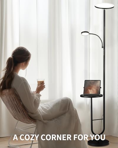 LuminexDesigns LED Deckenfluter mit Tisch Dimmbar - Schwarz