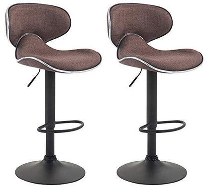 CLP Las Vegas V2 Barhocker 2er Set, brauner Stoff und schwarzes Gestell zum Sitzen an einer Bar oder Tresen.