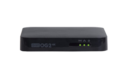 Qviart OG2 4K UHD Linux IP Stalker TV Receiver – Define OS. Schwarzer Receiver. Empfängt 4K UHD IPTV-Signale.