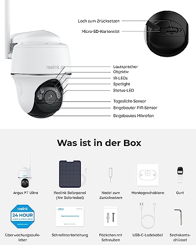 Reolink Argus PT Ultra 4K Akku Solar WLAN Kamera Aussen