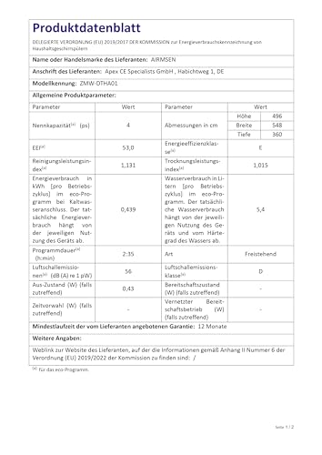 AIRMSEN Kompakter Tischgeschirrspüler mit Wassertank – Weiss