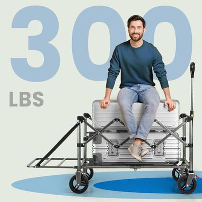 Overmont Klapp-Bollerwagen All-Terrain mit Heckklappe – Blau