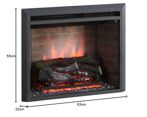 BALDERIA Calida 23" Elektrischer Einbaukamin - Schwarz. Rechteckiger, schwarzer Einbaukamin für Wärme und Flammeneffekte.