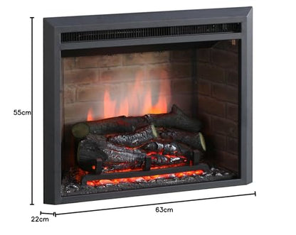 BALDERIA Calida 23" Elektrischer Einbaukamin - Schwarz. Rechteckiger, schwarzer Einbaukamin für Wärme und Flammeneffekte.