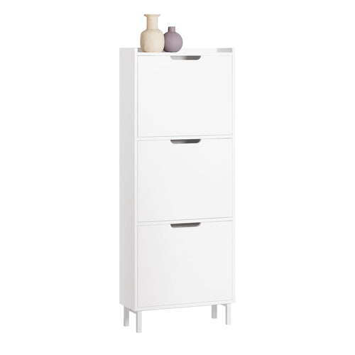SoBuy FSR151-H-W Schuhschrank – Weiss, schmal, mit 3 Klappen zur platzsparenden Aufbewahrung von Schuhen.