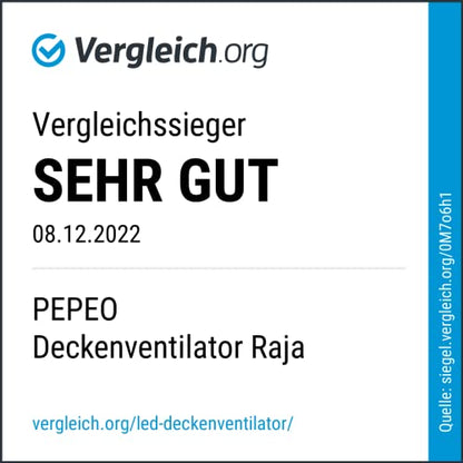 PEPEO Raja Deckenventilator mit Beleuchtung – Weiss 122cm
