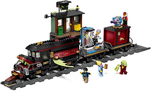 LEGO Hidden Side Geisterzug 70424. Schwarze Lokomotive mit Waggons, Geisterfiguren. Ermöglicht AR-Gameplay durch Scannen mit einem Smartphone/Tablet für interaktive Geisterjagd.
