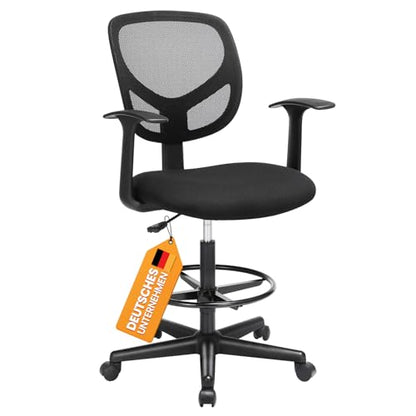 SONGMICS OBN25BK Hoher Drehstuhl, schwarz, mit Rollen. Ergonomischer Sitz für Bar- und Stehtische, Sitzhöhe 55-75 cm verstellbar.