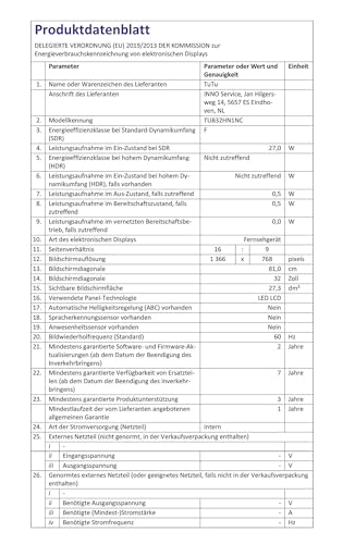 TuTu TUB32HN1NC LED Fernseher - 32 Zoll HD-Ready Triple Tuner