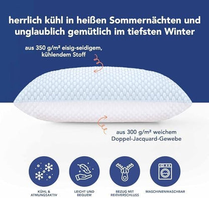 MKS Ergonomisches Memory Foam Kopfkissen 80x80 – 2er Set Kühlgel