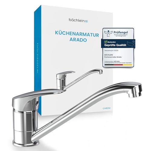 Bächlein Arado Küchenarmatur Chrom – 360° schwenkbar. Verchromte Armatur mit hohem Auslauf für flexible Wasserentnahme in der Küche.
