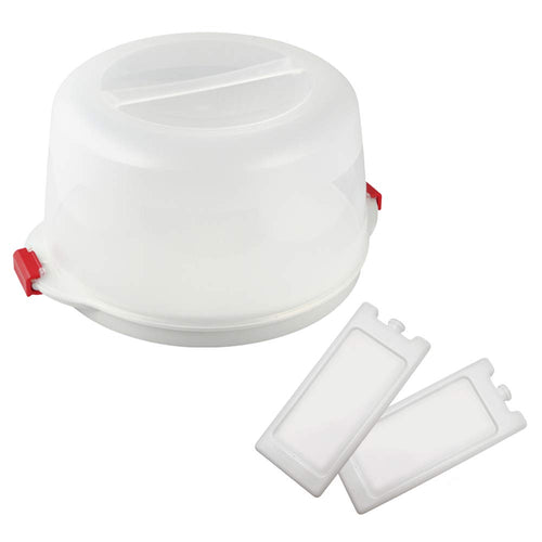 Dr. Oetker Kuchentransportbox Bake & Go, Ø 38,5 cm, mit Kühlakkus, transparent/rot