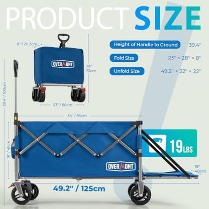 Overmont Klapp-Bollerwagen All-Terrain mit Heckklappe – Blau