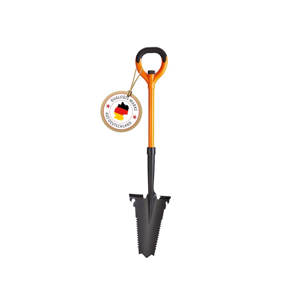 Profi-Partner Spaten mit Wurzelsäge, Karbonstahl & Fiberglas, 114 cm, Orange und Schwarz