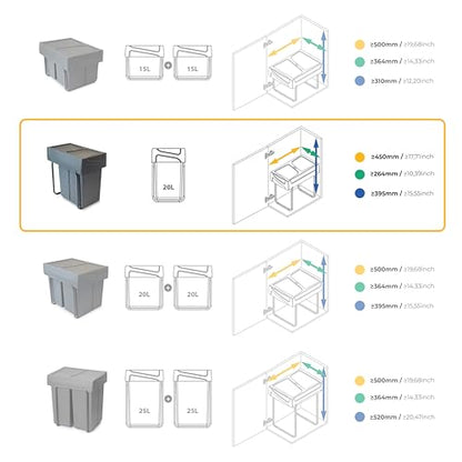 Emuca Ausziehbarer Recycling Küchenabfalleimer Unterbau 1x20L Anthrazit