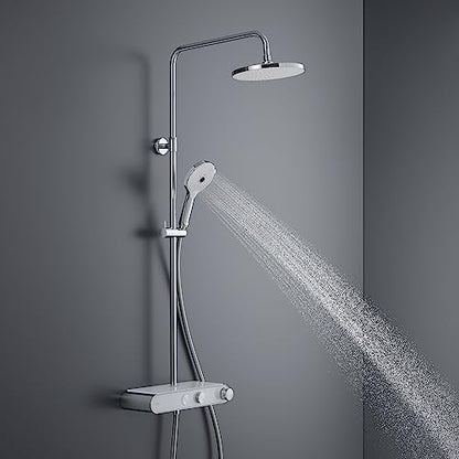 Duravit Duschsystem, Shower System mit 3 Strahlarten (Rain, Pulse, Mono), Kopfbrause im Winkel verstellbar, Duschset reinigungsfreundlich, Duschsystem mit Thermostat, Chrom/Weiß