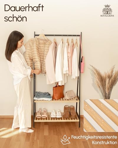 RoyalGrove Kleiderständer mit 2 Ablagen - Bambus schwarz