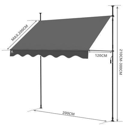 VOUNOT Klemmmarkise Balkon 200 cm, höhenverstellbar, ohne Bohren, Grau