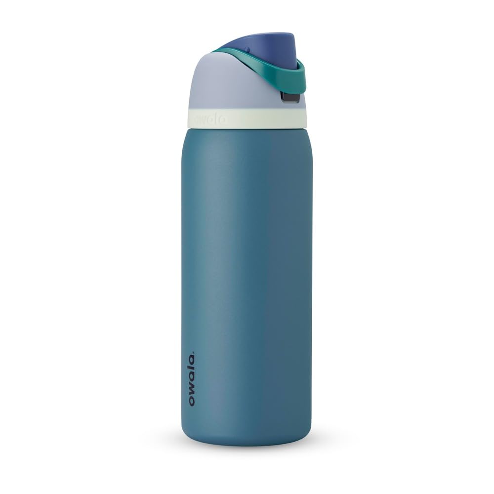 Owala FreeSip Isolierflasche Edelstahl 945 ml mit Strohhalm, Denim – doppelwandige Trinkflasche für Sport und Reisen