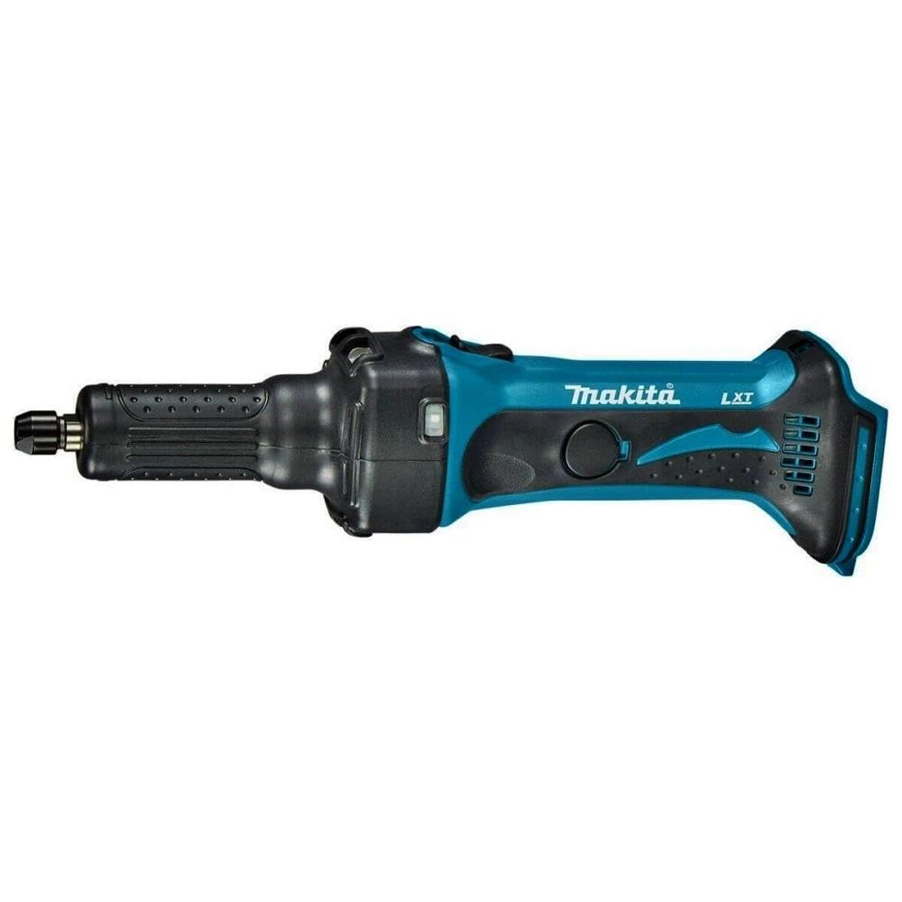 Makita DGD800Z Akku-Geradschleifer 18V – Ohne Akku. Blau-schwarz, zylindrisch. Für präzises Schleifen u. Entgraten von Metall.