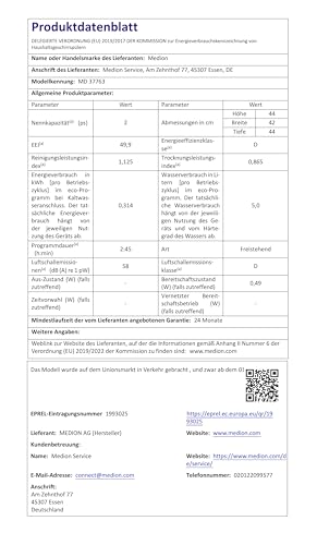MEDION DWT20 Mini Tischgeschirrspüler Gold, 2 Massgedecke