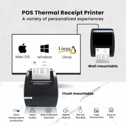 vretti Thermodrucker 80mm POS Bond-/Etikettendrucker - USB LAN
