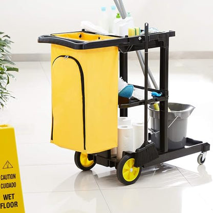 Amazon Basics Reinigungswagen mit Tasche & 2 Ablagen - Schwarz/Gelb