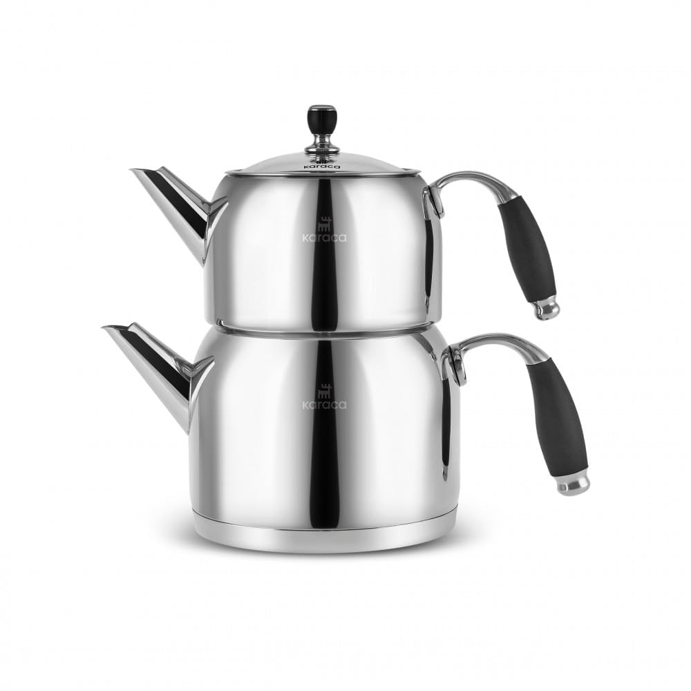 Karaca Stella Teekessel-Set Edelstahl 18/10, 2 l & 1 l, Induktion – polierte Oberfläche, hitzebeständige Griffe