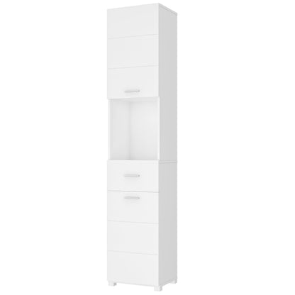 FOREHILL Hochschrank Bad schmal 180cm 2 Türen 1 Schublade – Weiss