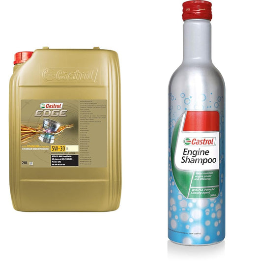 Castrol EDGE 5W-30 LL Motoröl – 20L + Engine Shampoo 300ml Bundle. 20L Kanister, Flasche. Schmiert Motor, reinigt vor Ölwechsel.