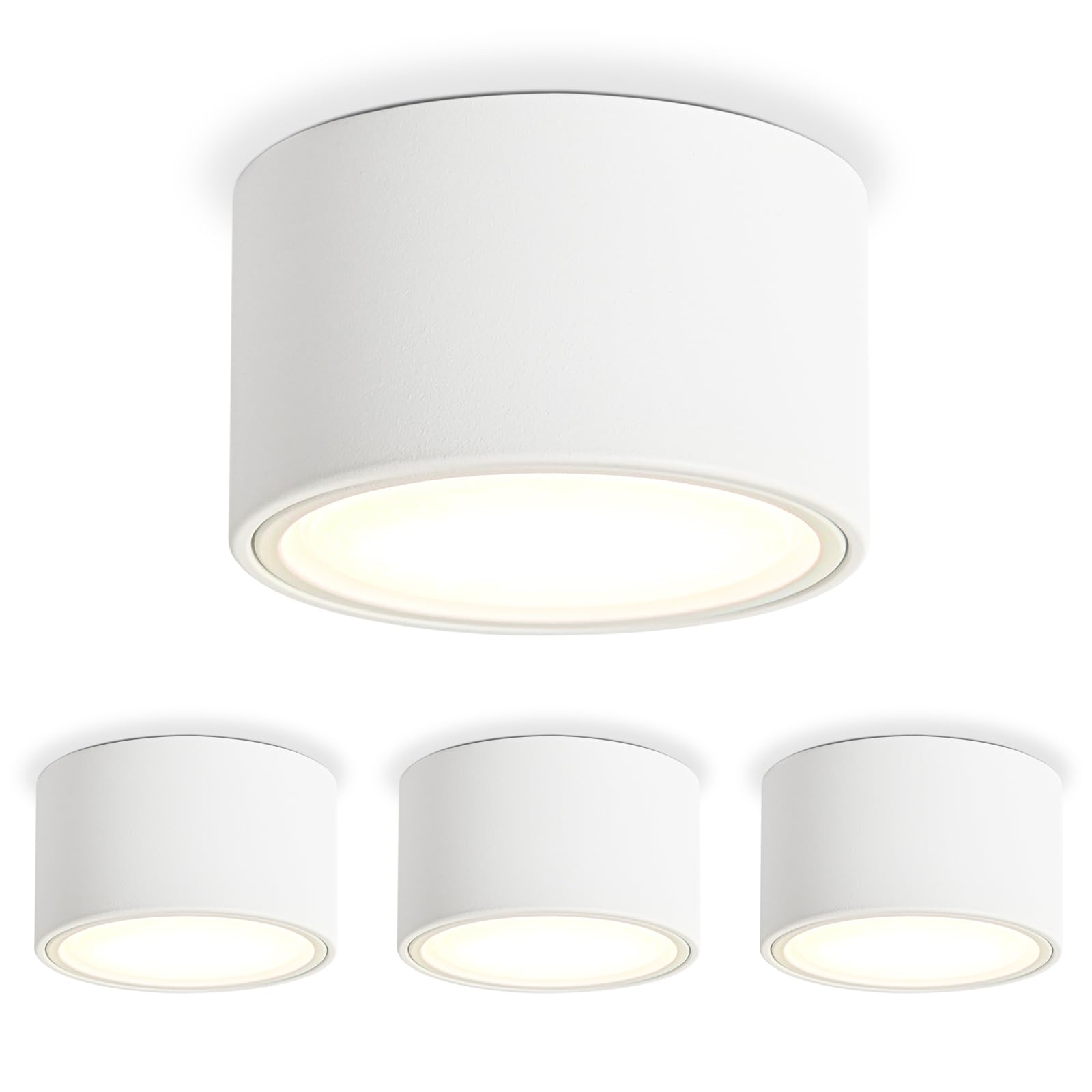 KYOTECH LED Aufbauspot Deckenspot - Weiss Matt 3000K 6W (4er Set): Runder, mattweißer Aufbau-Deckenspot für gerichtetes warmweißes Licht.